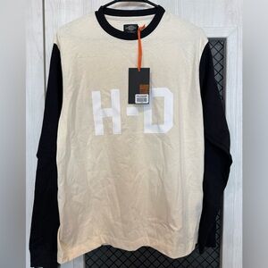 Harley Davidson Men’s Small oversized LS tshirt NWT HD TWO-TONED RINGER CREAM